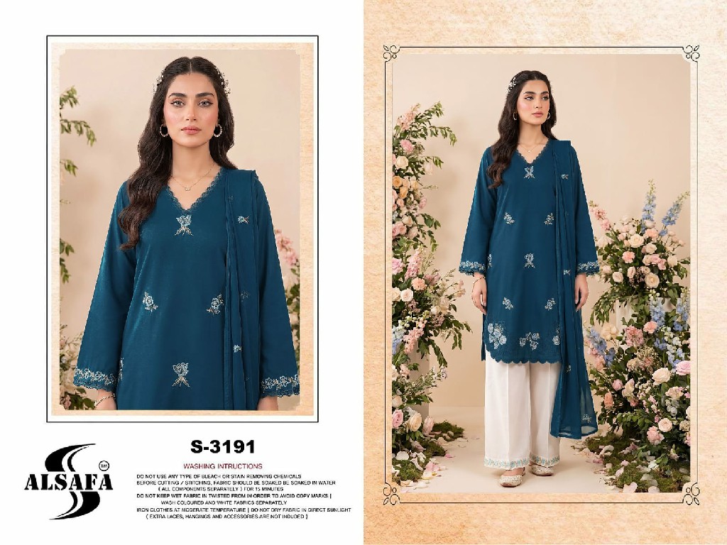 ALSAFA D.NO 3191 WHOLESALE READYMADE VISCOSE RAYON COTTON PAKISTANI 3 PCS SUITS EXPORTER