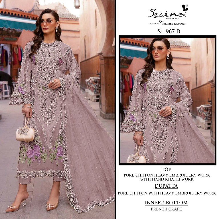 SERINE D.NO 967 WHOLESALE PURE CHIFFON PAKISTANI HIT DESIGN UNSTITCH SALWAR KAMEEZ FOR EXPORT