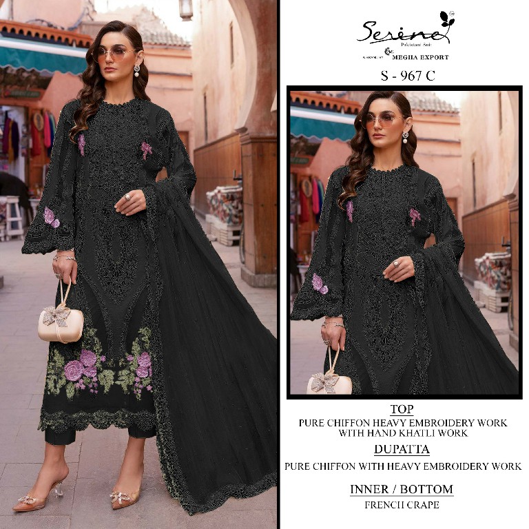 SERINE D.NO 967 WHOLESALE PURE CHIFFON PAKISTANI HIT DESIGN UNSTITCH SALWAR KAMEEZ FOR EXPORT
