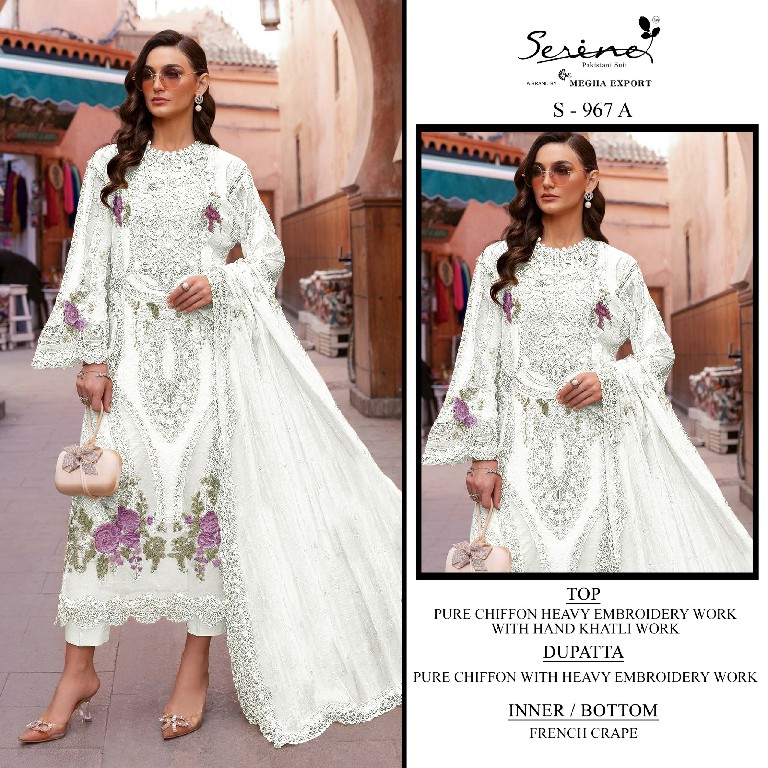SERINE D.NO 967 WHOLESALE PURE CHIFFON PAKISTANI HIT DESIGN UNSTITCH SALWAR KAMEEZ FOR EXPORT