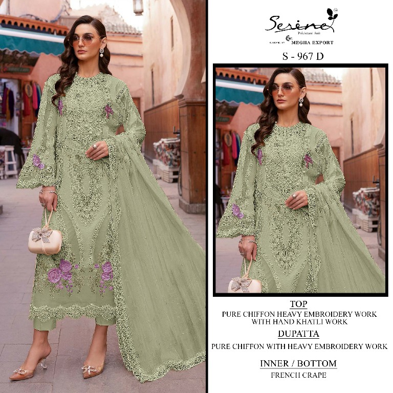 SERINE D.NO 967 WHOLESALE PURE CHIFFON PAKISTANI HIT DESIGN UNSTITCH SALWAR KAMEEZ FOR EXPORT