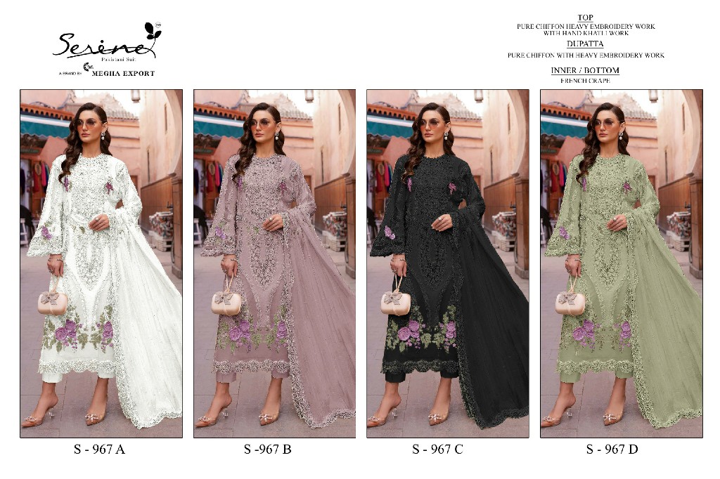 SERINE D.NO 967 WHOLESALE PURE CHIFFON PAKISTANI HIT DESIGN UNSTITCH SALWAR KAMEEZ FOR EXPORT