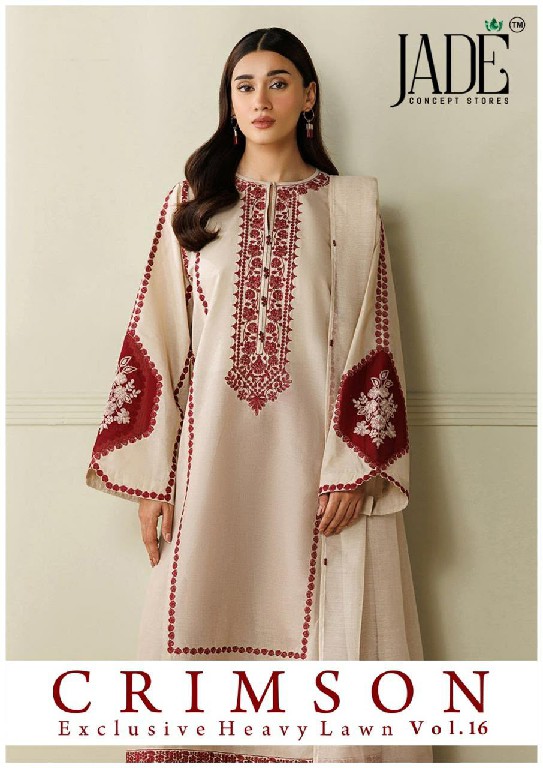 JADE CRIMSON VOL 16 WHOLESALE PURE HEAVY LAWN PAKISTANI EXCLUSIVE UNSTITCH SALWAR SUITS EXPORTER