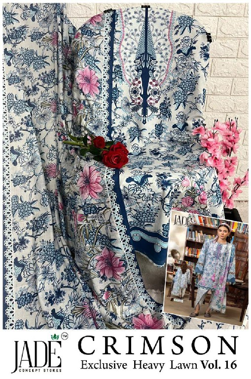 JADE CRIMSON VOL 16 WHOLESALE PURE HEAVY LAWN PAKISTANI EXCLUSIVE UNSTITCH SALWAR SUITS EXPORTER