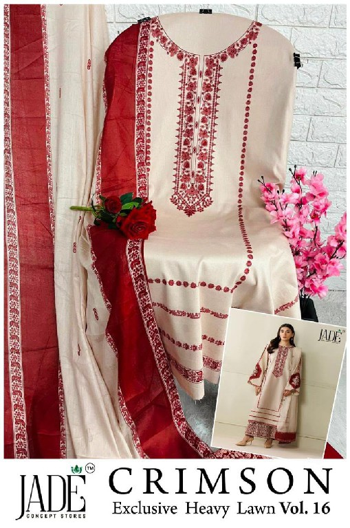JADE CRIMSON VOL 16 WHOLESALE PURE HEAVY LAWN PAKISTANI EXCLUSIVE UNSTITCH SALWAR SUITS EXPORTER