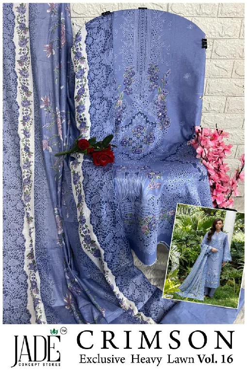 JADE CRIMSON VOL 16 WHOLESALE PURE HEAVY LAWN PAKISTANI EXCLUSIVE UNSTITCH SALWAR SUITS EXPORTER