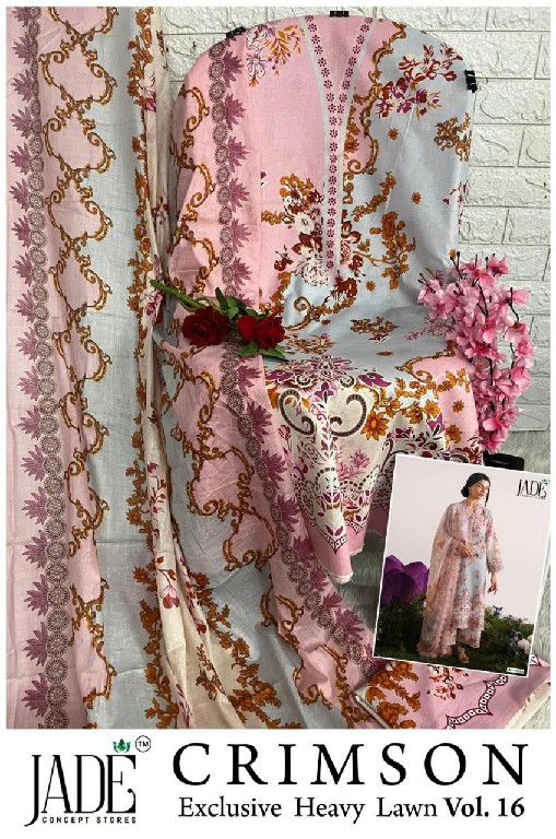 JADE CRIMSON VOL 16 WHOLESALE PURE HEAVY LAWN PAKISTANI EXCLUSIVE UNSTITCH SALWAR SUITS EXPORTER