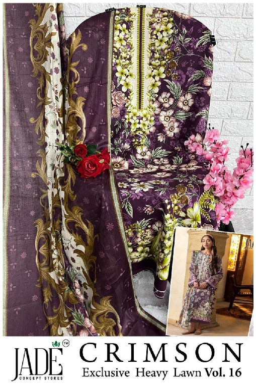 JADE CRIMSON VOL 16 WHOLESALE PURE HEAVY LAWN PAKISTANI EXCLUSIVE UNSTITCH SALWAR SUITS EXPORTER