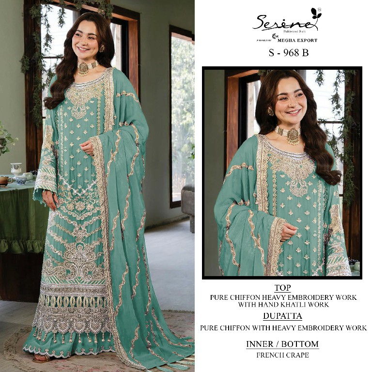SERINE D.NO 968 WHOLESALE CRYSTAL CHIFFON HEAVY WORK UNSTITCH SALWAR SUITS FOR EXPORT