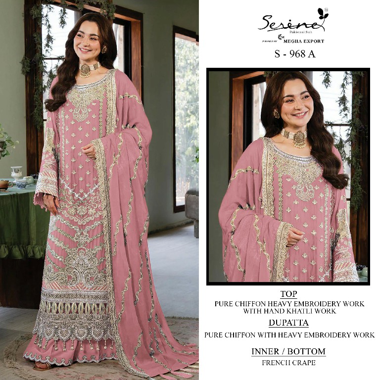 SERINE D.NO 968 WHOLESALE CRYSTAL CHIFFON HEAVY WORK UNSTITCH SALWAR SUITS FOR EXPORT