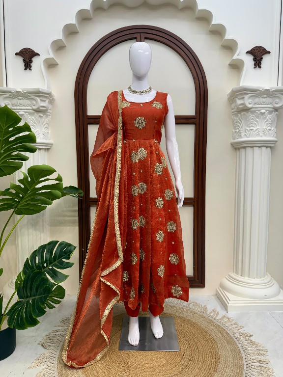 TEXTILEDEAL D.NO 6071 WHOLESALE READYMADE KARISHMA SILK PARTY WEAR ANARKALI 3 PCS SUITS EXPORTER