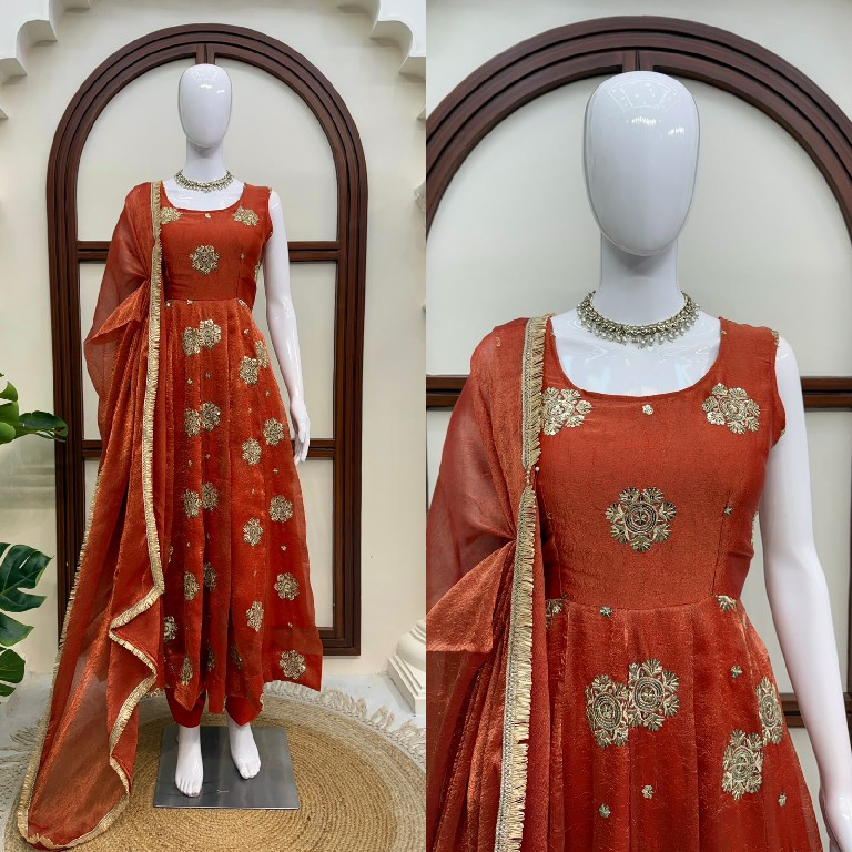 TEXTILEDEAL D.NO 6071 WHOLESALE READYMADE KARISHMA SILK PARTY WEAR ANARKALI 3 PCS SUITS EXPORTER