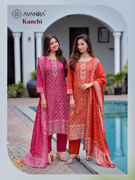 AVANIRA KANCHI WHOLESALE READYMADE VISCOSE JACQUARD FESTIVE WEAR 3 PCS COMBO SET SUITS EXPORTER