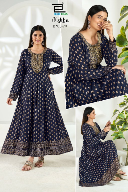 BLUE HILLS ALISHBA WHOLESALE READYMADE RAYON BIG SIZE ETHNIC WEAR ANARKALI GOWN COMBO FOR EXPORT