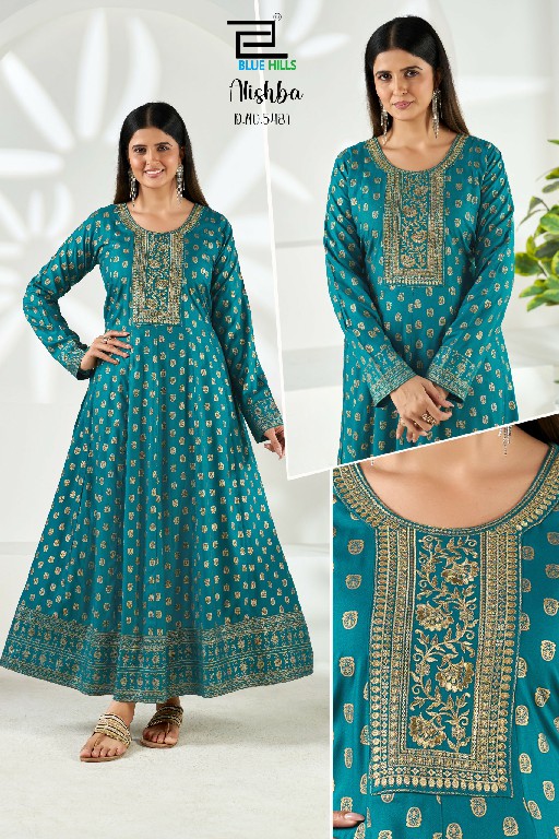 BLUE HILLS ALISHBA WHOLESALE READYMADE RAYON BIG SIZE ETHNIC WEAR ANARKALI GOWN COMBO FOR EXPORT
