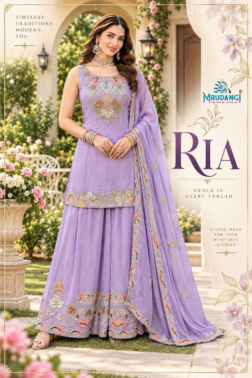 MRUDANGI RIA WHOLESALE READYMADE REAL VISCOSE CHINON OCCASION WEAR 3 PCS SUITS FOR EXPORT