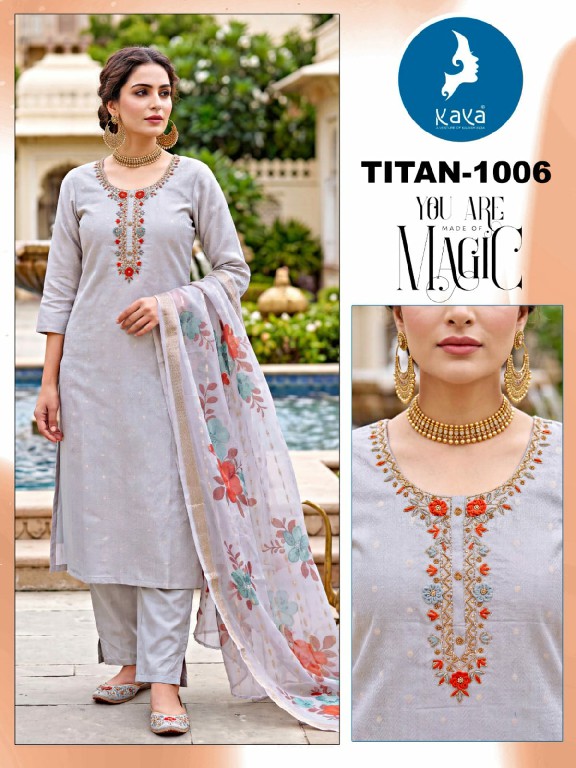 KAYA TITAN WHOLESALE READYMADE SHIMMER JACQUARD BIG SIZE FANCY 3 PCS SUITS EXPORTER