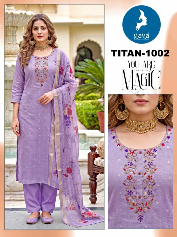 KAYA TITAN WHOLESALE READYMADE SHIMMER JACQUARD BIG SIZE FANCY 3 PCS SUITS EXPORTER