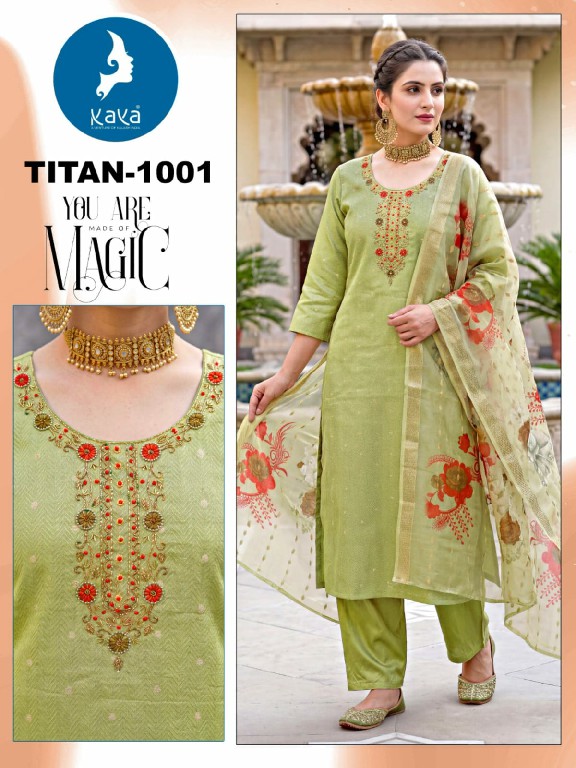 KAYA TITAN WHOLESALE READYMADE SHIMMER JACQUARD BIG SIZE FANCY 3 PCS SUITS EXPORTER