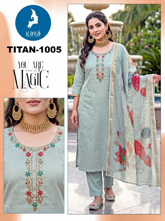 KAYA TITAN WHOLESALE READYMADE SHIMMER JACQUARD BIG SIZE FANCY 3 PCS SUITS EXPORTER