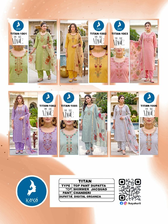 KAYA TITAN WHOLESALE READYMADE SHIMMER JACQUARD BIG SIZE FANCY 3 PCS SUITS EXPORTER