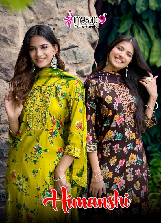 MYSTIC 9 HIMANSHI VOL 1 WHOLESALE READYMADE MUSLIN FOIL PRINT EXCLUSIVE 3 PCS SUITS SUPPLIER
