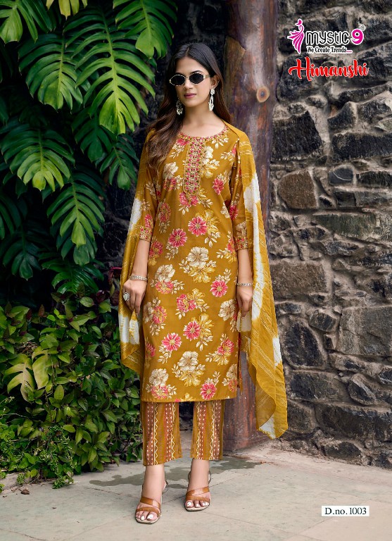 MYSTIC 9 HIMANSHI VOL 1 WHOLESALE READYMADE MUSLIN FOIL PRINT EXCLUSIVE 3 PCS SUITS SUPPLIER