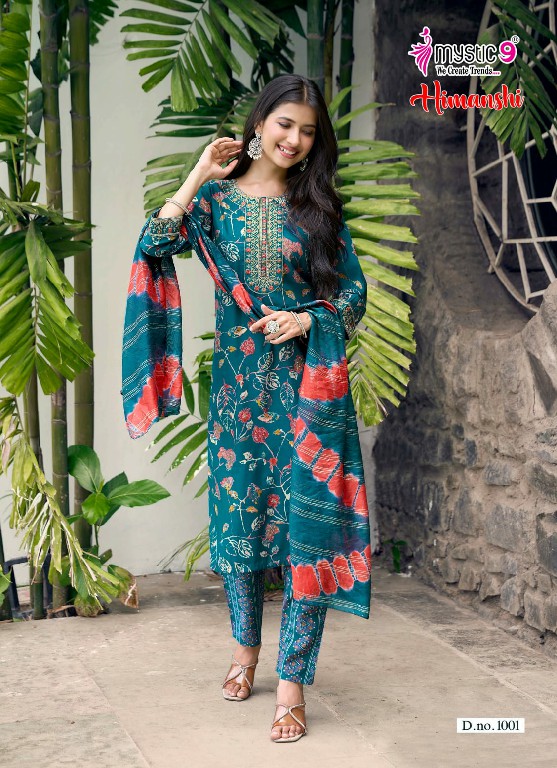 MYSTIC 9 HIMANSHI VOL 1 WHOLESALE READYMADE MUSLIN FOIL PRINT EXCLUSIVE 3 PCS SUITS SUPPLIER