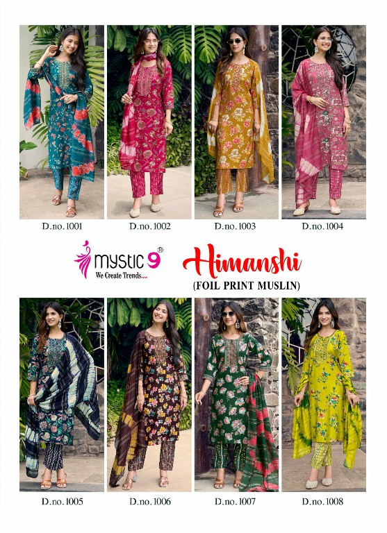 MYSTIC 9 HIMANSHI VOL 1 WHOLESALE READYMADE MUSLIN FOIL PRINT EXCLUSIVE 3 PCS SUITS SUPPLIER