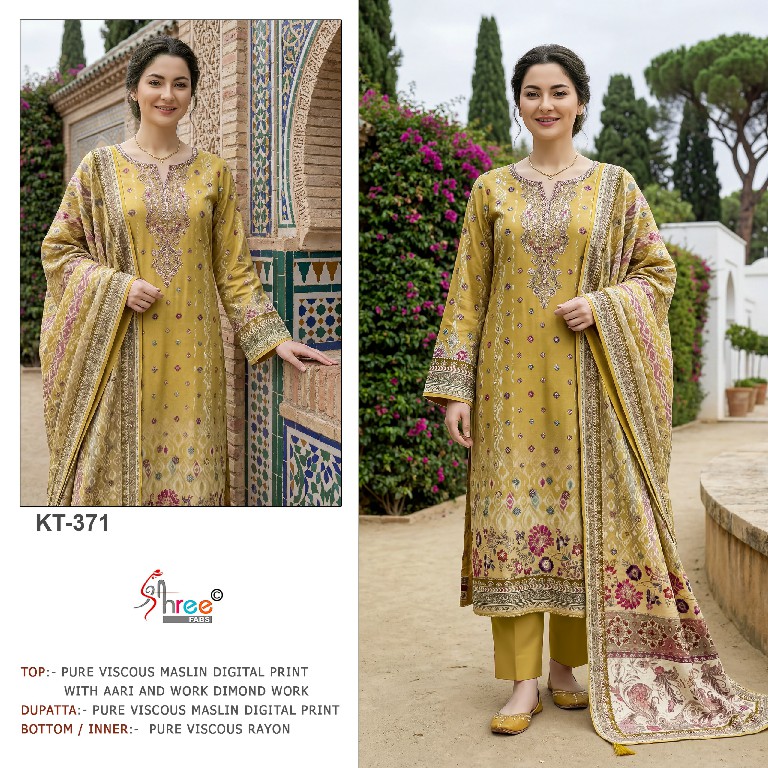SHREE FABS D.NO KT-371 WHOLESALE VISCOSE MUSLIN AMAZING UNSTITCH SALWAR SUITS EXPORTER
