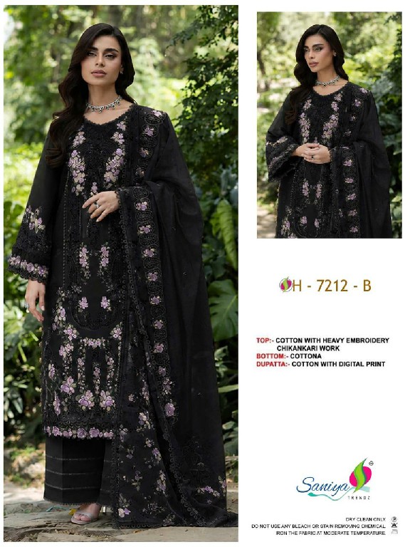 SANIYA TRENDZ D.NO 7212 WHOLESALE COTTON CHIKANKARI WORK FULLY STITCHED 3 PCS SUITS EXPORTER