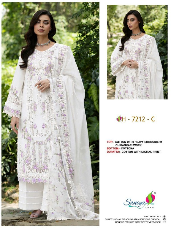 SANIYA TRENDZ D.NO 7212 WHOLESALE COTTON CHIKANKARI WORK FULLY STITCHED 3 PCS SUITS EXPORTER