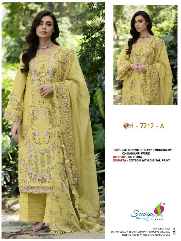 SANIYA TRENDZ D.NO 7212 WHOLESALE COTTON CHIKANKARI WORK FULLY STITCHED 3 PCS SUITS EXPORTER