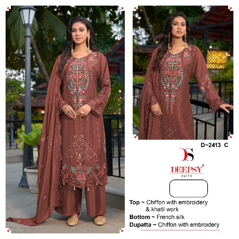 DEEPSY D.NO 2413 WHOLESALE CHIFFON WITH WORK PAKISTANI UNSTITCH SALWAR SUITS FOR EXPORT