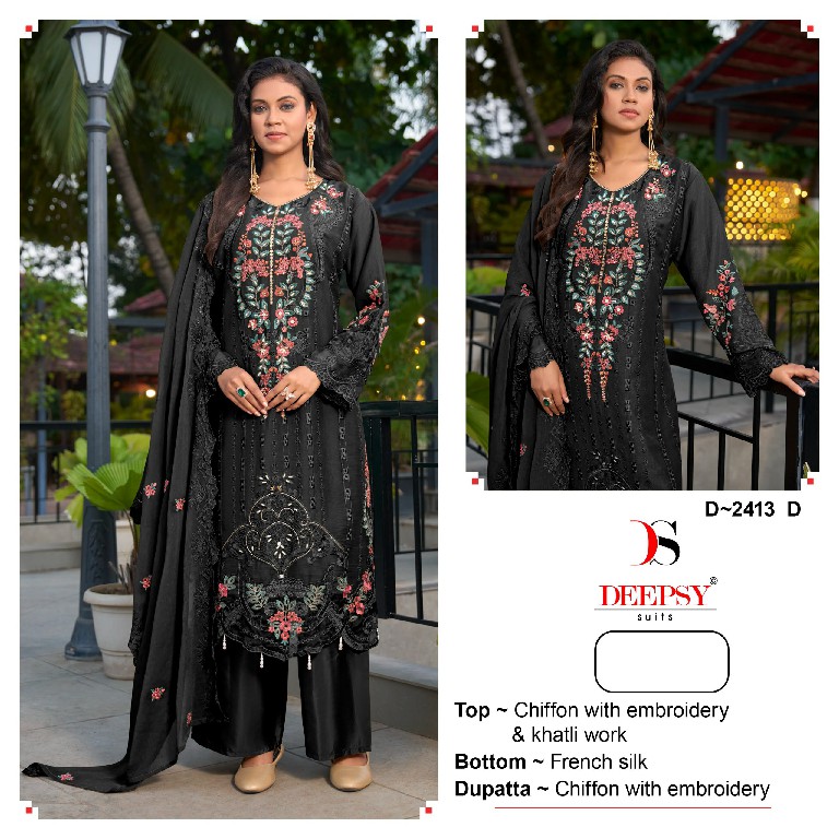 DEEPSY D.NO 2413 WHOLESALE CHIFFON WITH WORK PAKISTANI UNSTITCH SALWAR SUITS FOR EXPORT