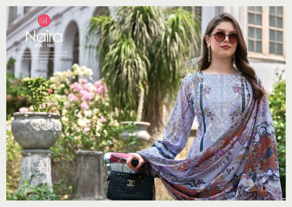 BELLIZA NAIRA VOL 156 WHOLESALE PURE COTTON EXCLUSIVE DESIGN UNSTITCH SALWAR SUITS SUPPLIER