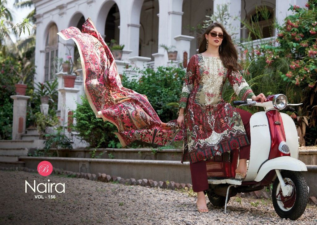 BELLIZA NAIRA VOL 156 WHOLESALE PURE COTTON EXCLUSIVE DESIGN UNSTITCH SALWAR SUITS SUPPLIER