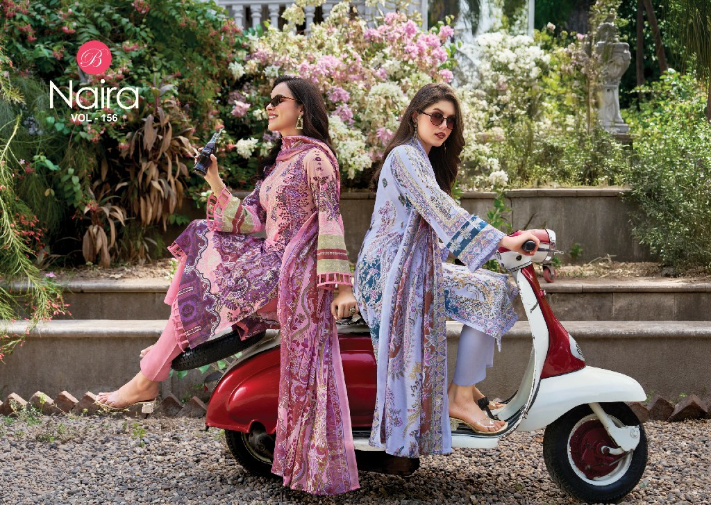 BELLIZA NAIRA VOL 156 WHOLESALE PURE COTTON EXCLUSIVE DESIGN UNSTITCH SALWAR SUITS SUPPLIER