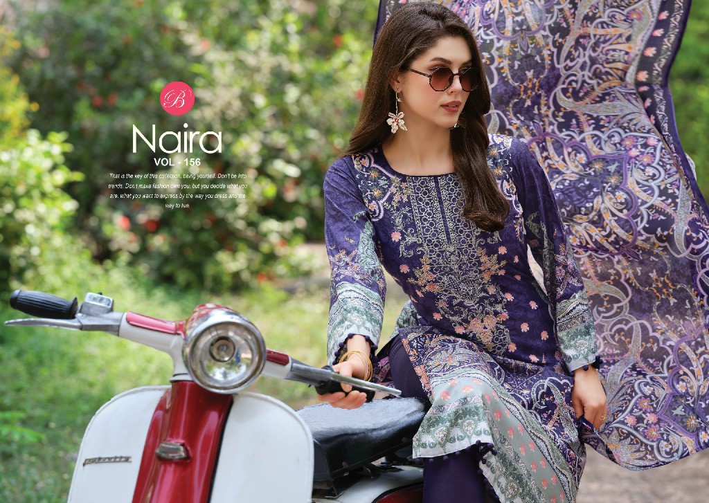 BELLIZA NAIRA VOL 156 WHOLESALE PURE COTTON EXCLUSIVE DESIGN UNSTITCH SALWAR SUITS SUPPLIER