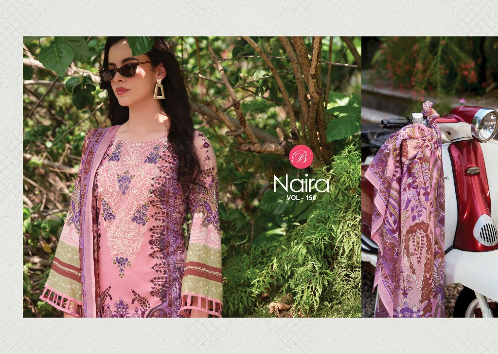 BELLIZA NAIRA VOL 156 WHOLESALE PURE COTTON EXCLUSIVE DESIGN UNSTITCH SALWAR SUITS SUPPLIER