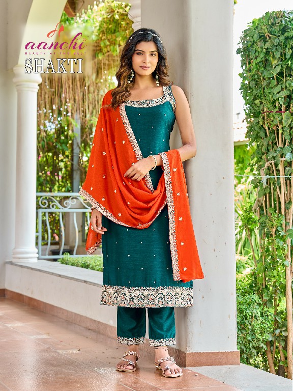 AANCHI SHAKTI WHOLESALE READYMADE VICHITRA SILK SPEGHETTI STYLE 3 PCS SUITS EXPORTER