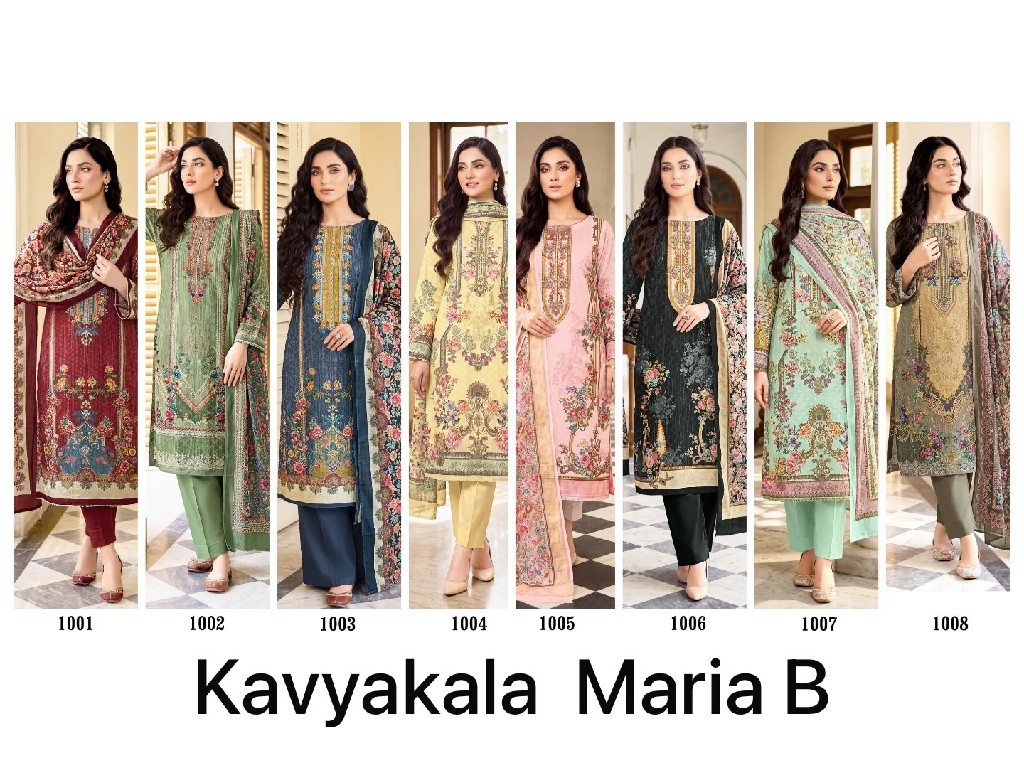 KAVYAKALA COUTURE MARIA B WHOLESALE SOFT COTTON BEAUTIFUL DESIGN UNSTITCH SALWAR SUITS EXPORTER