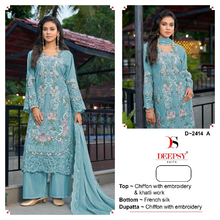 DEEPSY D.NO 2414 WHOLESALE CHIFFON PAKISTANI HIT DESIGN UNSTITCH SALWAR SUITS EXPORTER