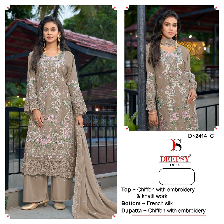 DEEPSY D.NO 2414 WHOLESALE CHIFFON PAKISTANI HIT DESIGN UNSTITCH SALWAR SUITS EXPORTER