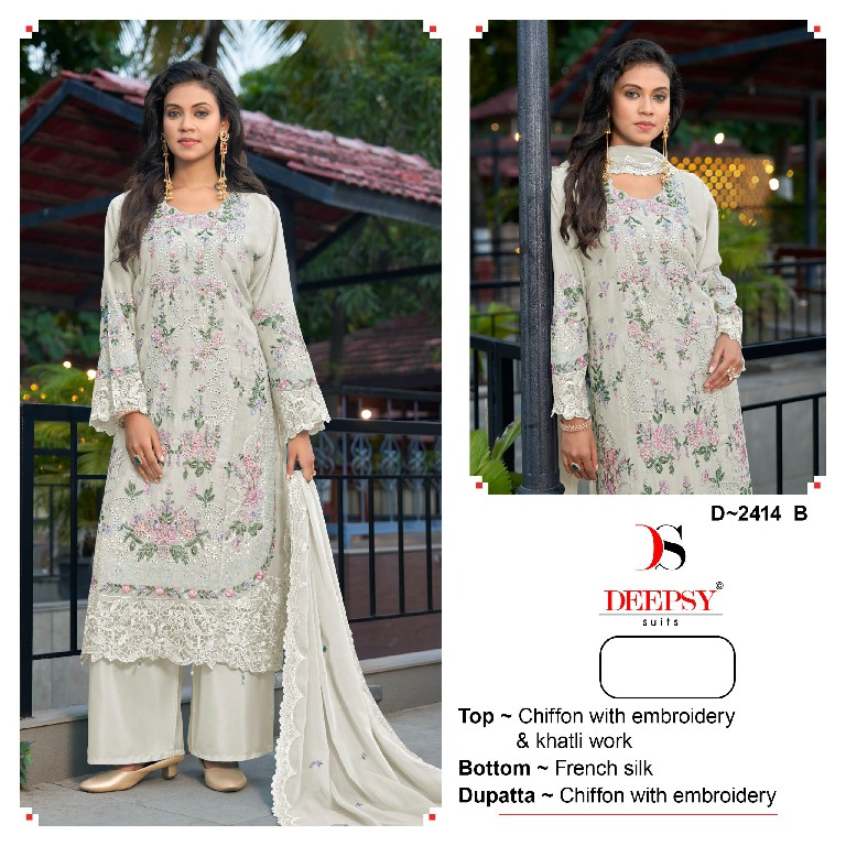 DEEPSY D.NO 2414 WHOLESALE CHIFFON PAKISTANI HIT DESIGN UNSTITCH SALWAR SUITS EXPORTER