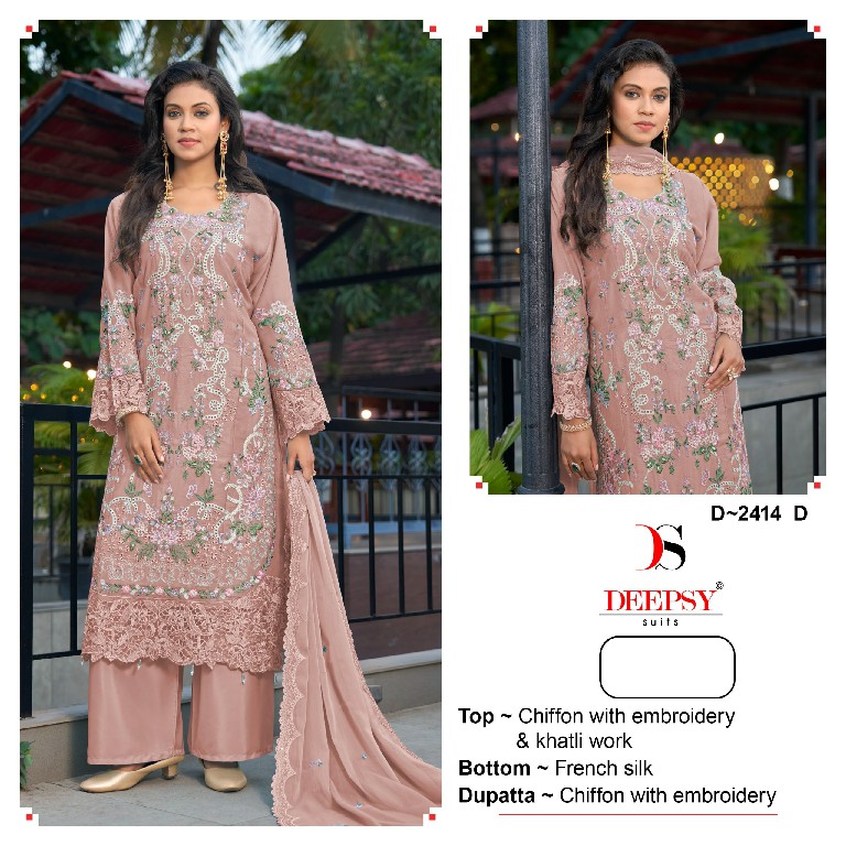 DEEPSY D.NO 2414 WHOLESALE CHIFFON PAKISTANI HIT DESIGN UNSTITCH SALWAR SUITS EXPORTER