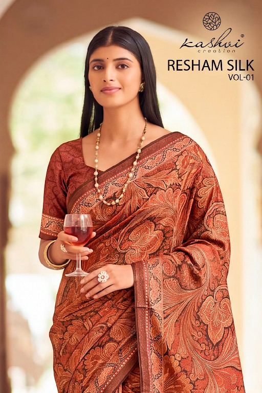 KASHVI CREATION RESHAM SILK VOL 1 WHOLESALE SILK CRAPE DIGITAL PRINT INDIAN SAREES FOR WOMEN EXPORTER
