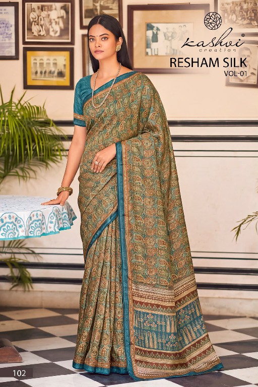 KASHVI CREATION RESHAM SILK VOL 1 WHOLESALE SILK CRAPE DIGITAL PRINT INDIAN SAREES FOR WOMEN EXPORTER