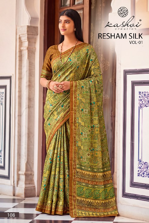 KASHVI CREATION RESHAM SILK VOL 1 WHOLESALE SILK CRAPE DIGITAL PRINT INDIAN SAREES FOR WOMEN EXPORTER
