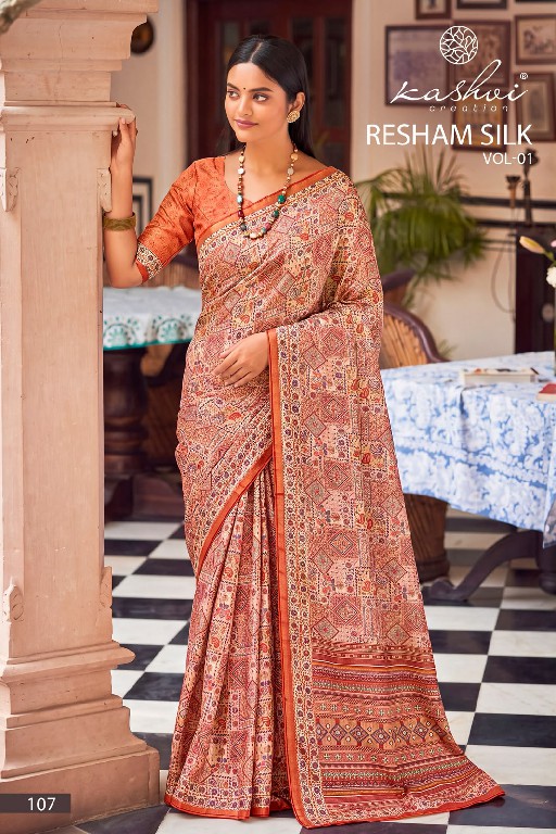 KASHVI CREATION RESHAM SILK VOL 1 WHOLESALE SILK CRAPE DIGITAL PRINT INDIAN SAREES FOR WOMEN EXPORTER